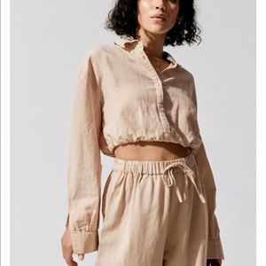 NWT Carbon38 Linen Boyfriend Bubble Crop